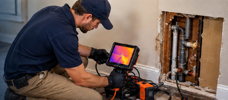 Leak detection professional working in a DeSoto area property